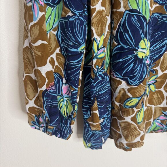 Lilly Pulitzer Shirt Womens M toffee blooms of paradise Silk Peasant Blouse - Picture 4 of 9